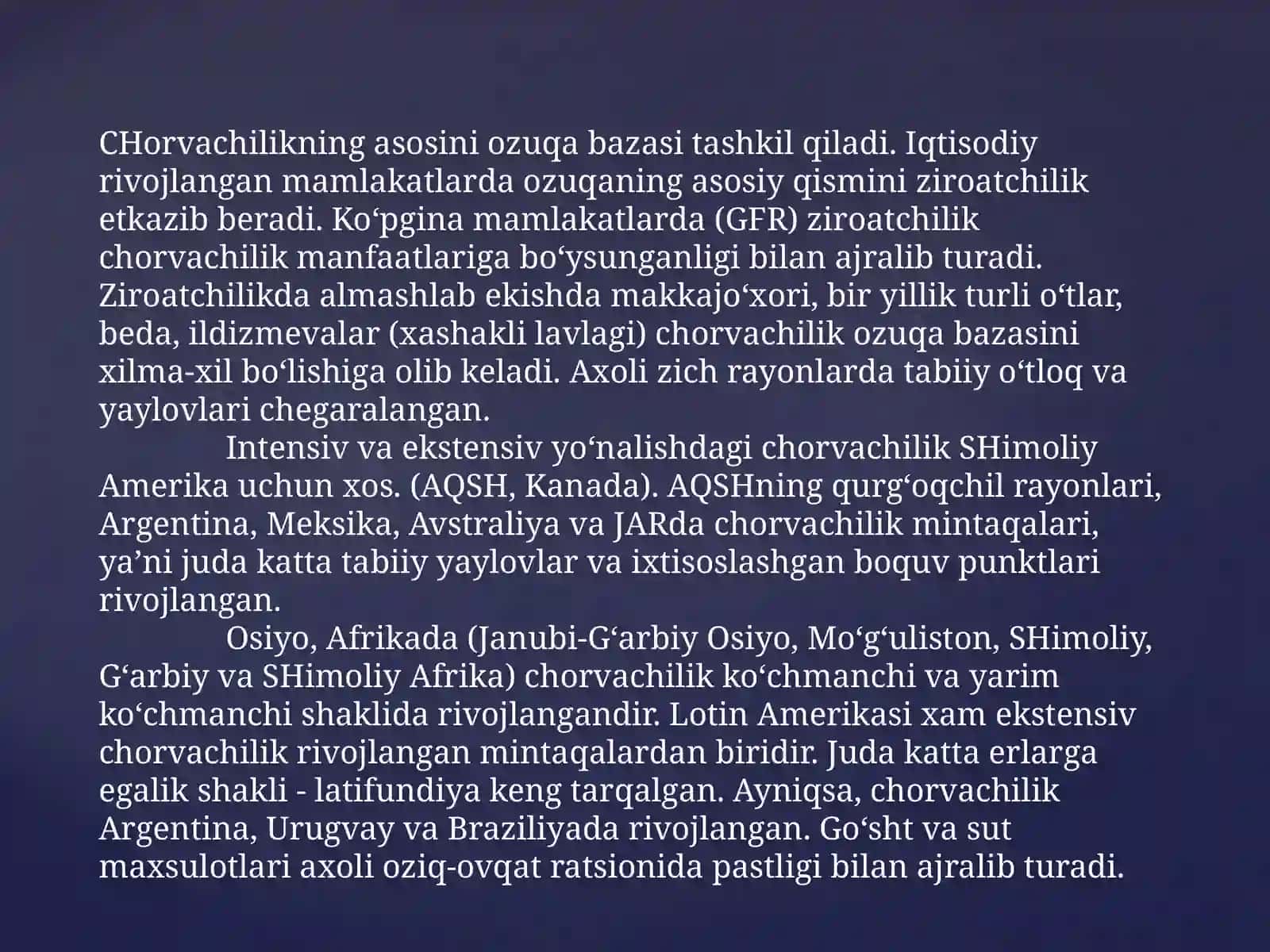 Chorvachilik vauning tarmoqlar geografiyasi 4