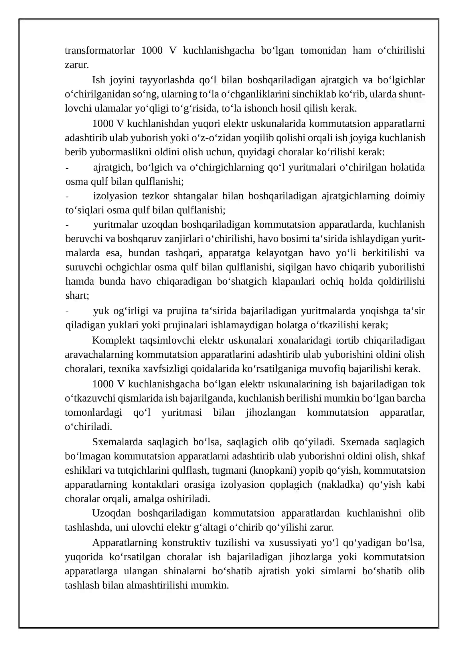 Elektr uskunalarni o‘chirish bo‘yicha texnik tadbirlar 4