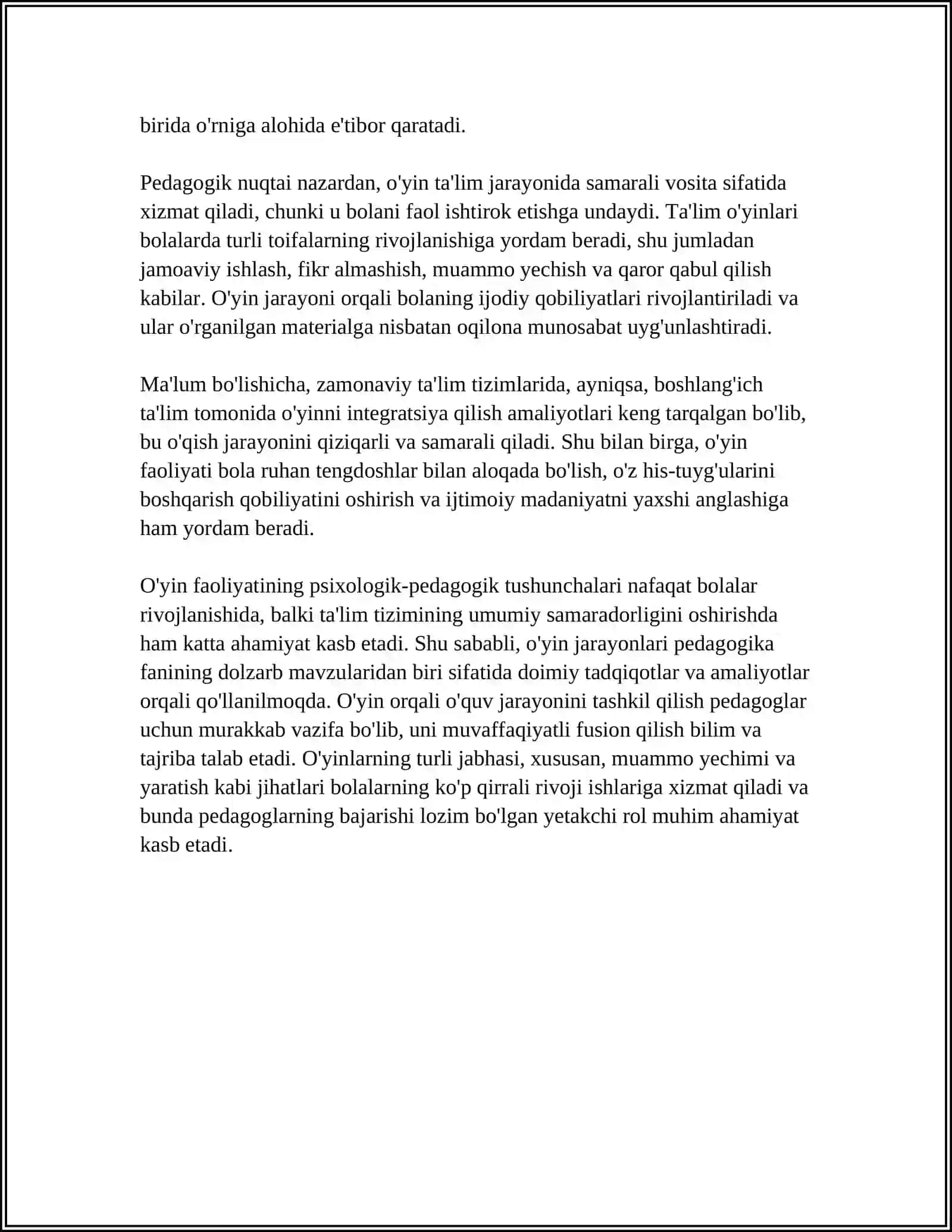 O'YIN FAOLIYATINING PSIXOLOGIK-PEDAGOGIK ASOSLARI 4