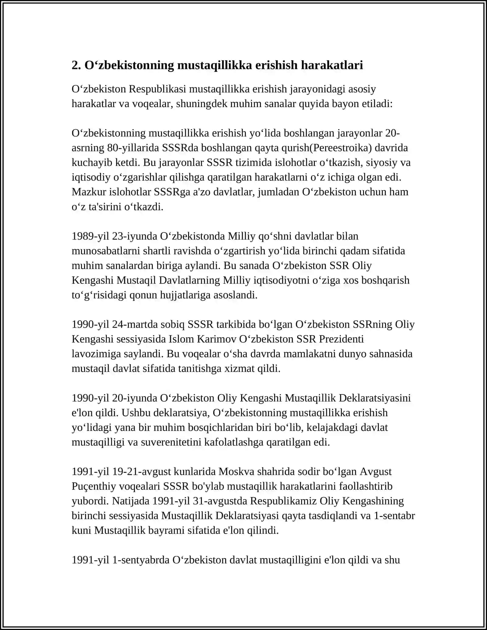 MUSTAQILLIKKA ERISHISH ARAFASIDA OʻZBEKISTONDAGI IJTIMOIY SIYOSIY JARAYONLAR 4