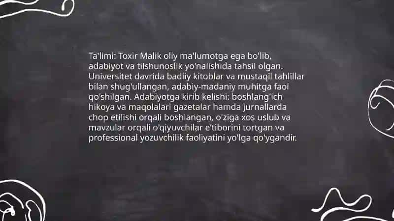 Toxir Malik hayoti va ijodi, asarlari 4
