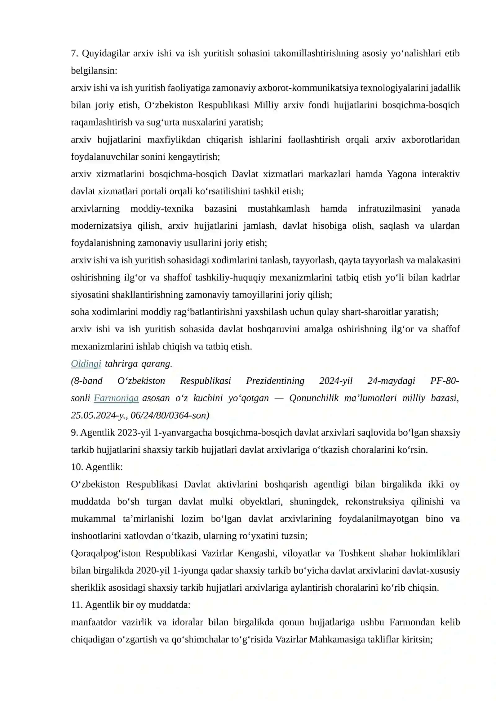 O‘zbekiston Respublikasida arxiv ishi va ish yuritishni takomillashtirish chora-tadbirlari to‘g‘risida 4
