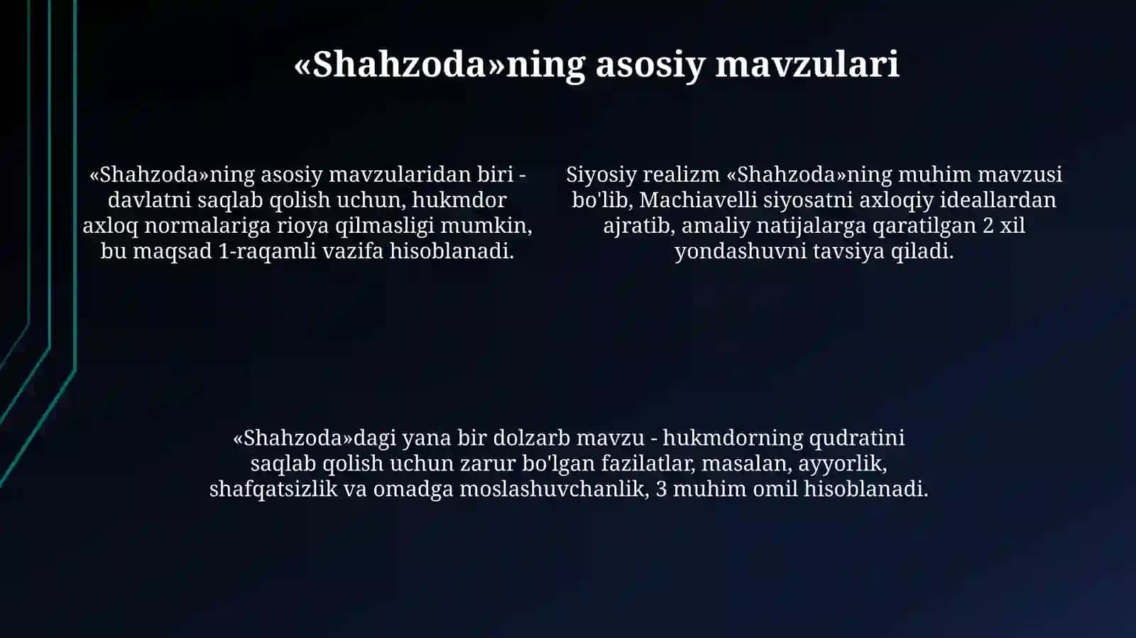 Makiavellining “Xukmdor” asari bo`yichataqdimottayyorlash 4