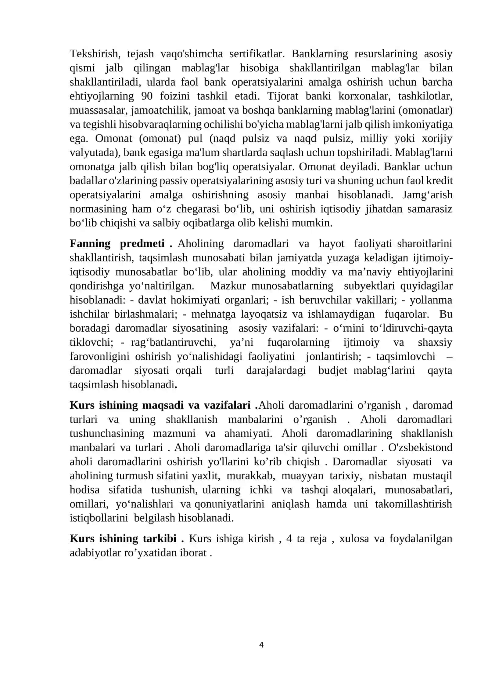 KURS ISHI: Aholi daromadlari, uning turlari va shakllanish manbalari 4
