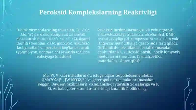 D-elementlarning izopoli, pereokso va geteropoli birikmalari va ularning xossalari 4
