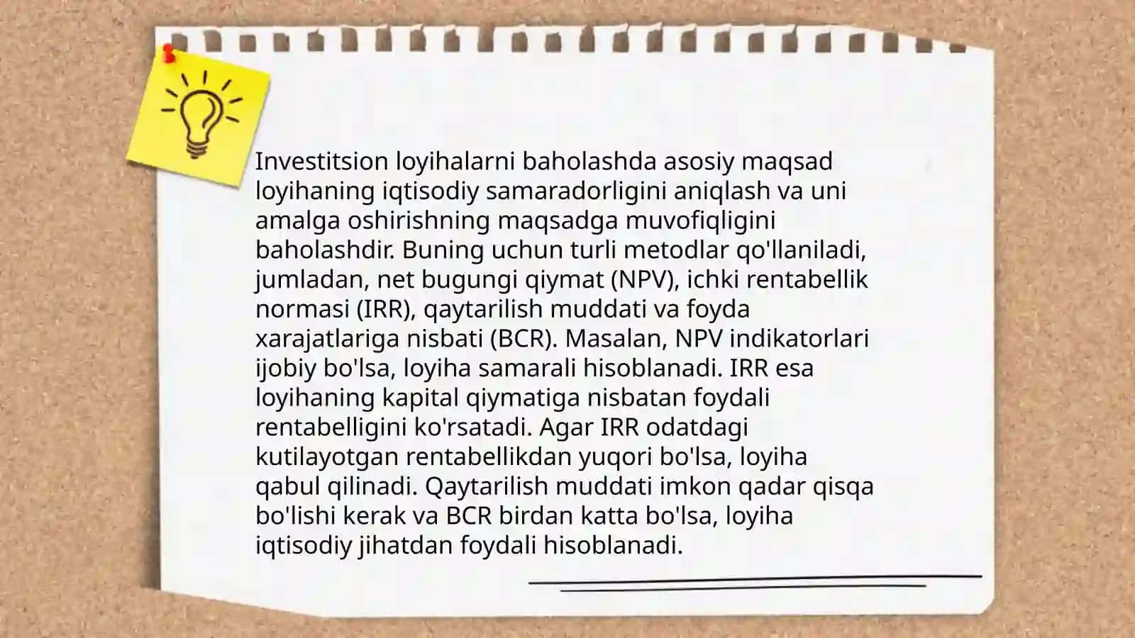 Sof joriy qiymat usullari boʻyicha investitsion qarorlarni qabul qilish 4