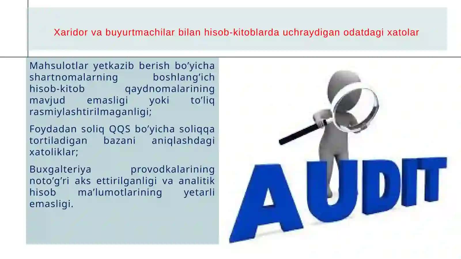 Xaridorlar va buyurtmachi bilan hisob-kitoblar, ichki audit 4