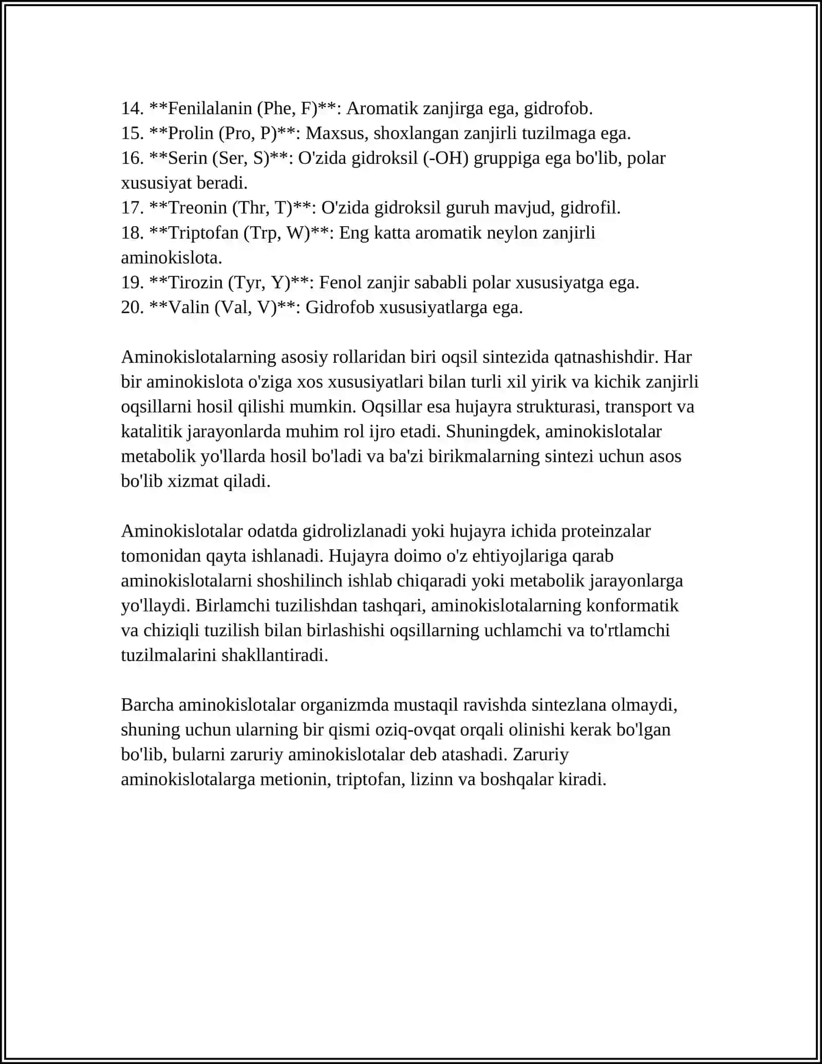 AMINOKISLOTALAR. PEPTIDLAR VA OQSILLAR 4