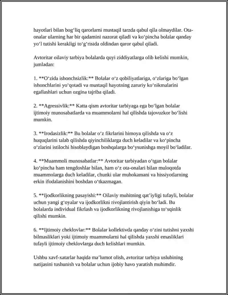Avtoritar oilaviy tarbiya va uning xususiyatlari 4