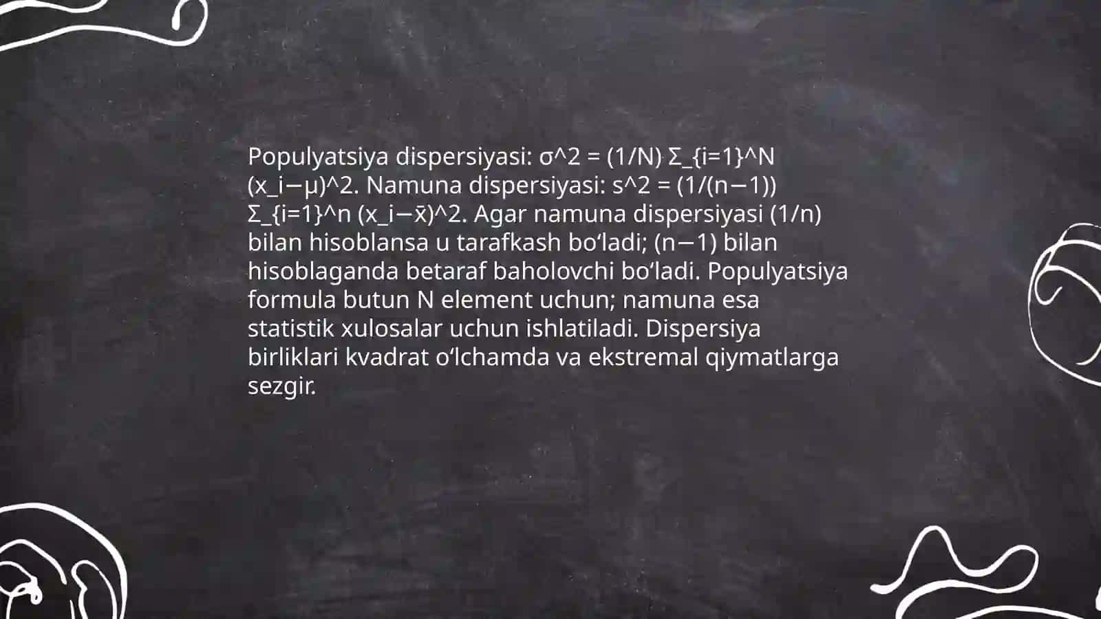 Dispersiya va standart chetlanish asosida risklarni baxolash 4