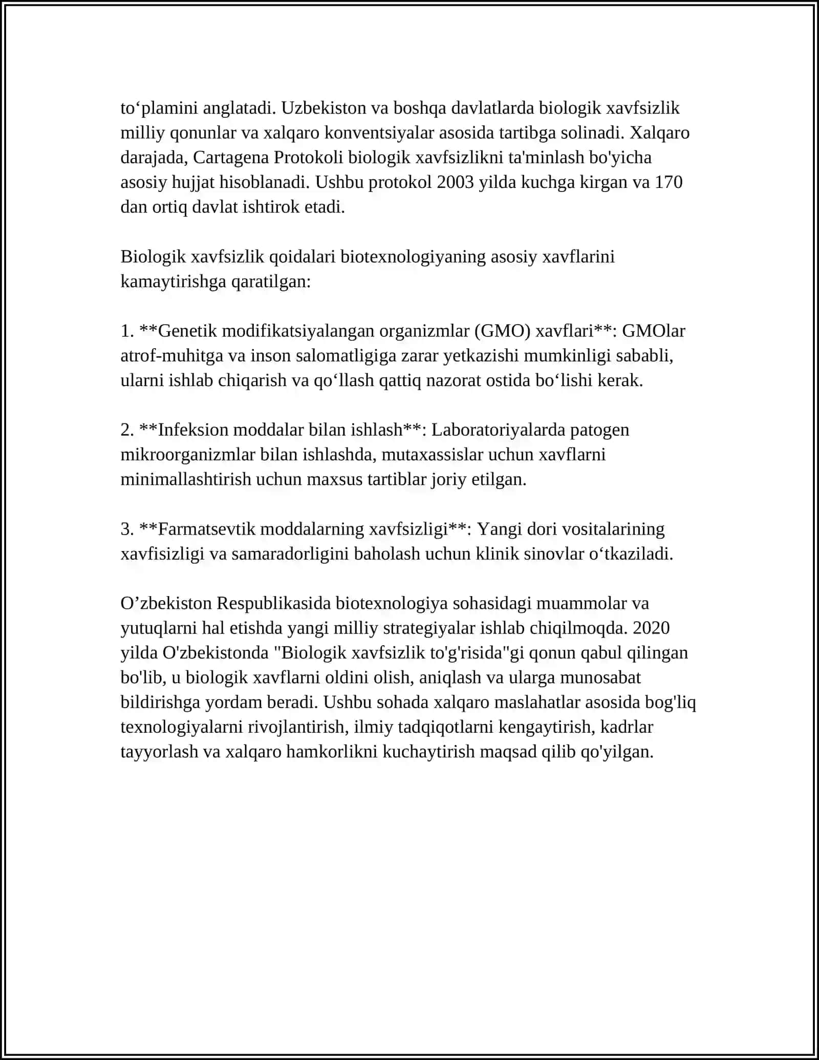 BIOTEXNALOGIYA VA XAVFSIZLIK CHORALARI 4