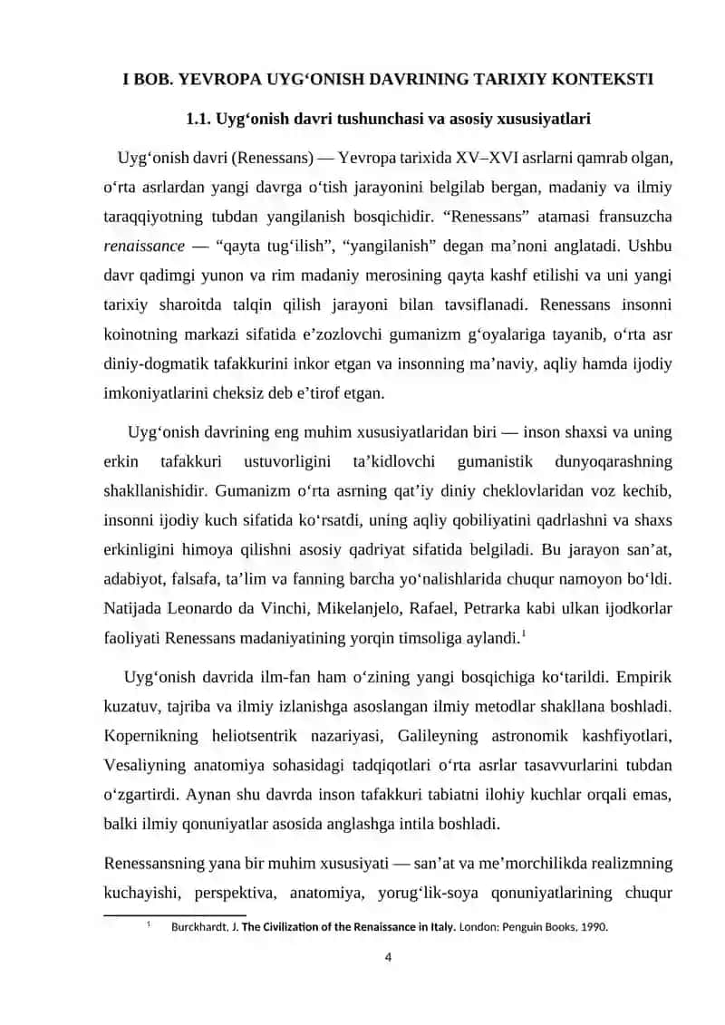 Yevropa uyg‘onish davrida madaniyatlar rivojlanishining o‘ziga xosligi 4