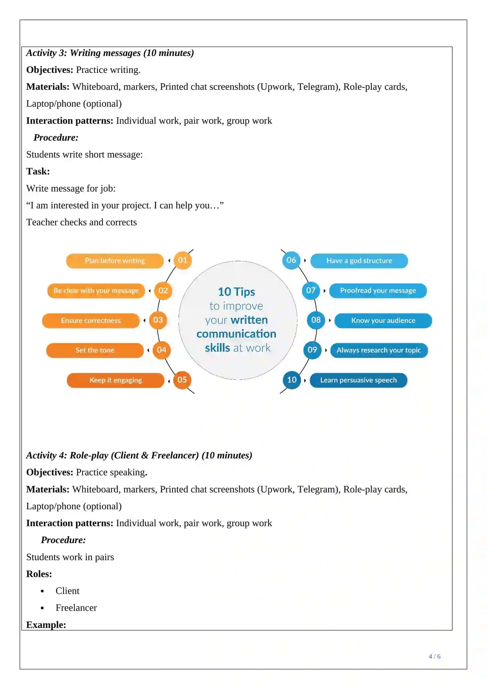 Lesson plan ESP focusing on English for IT, teaching freelance 4
