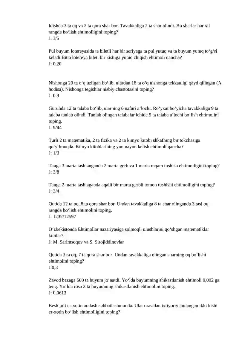 Matematika misollar to'plami 4