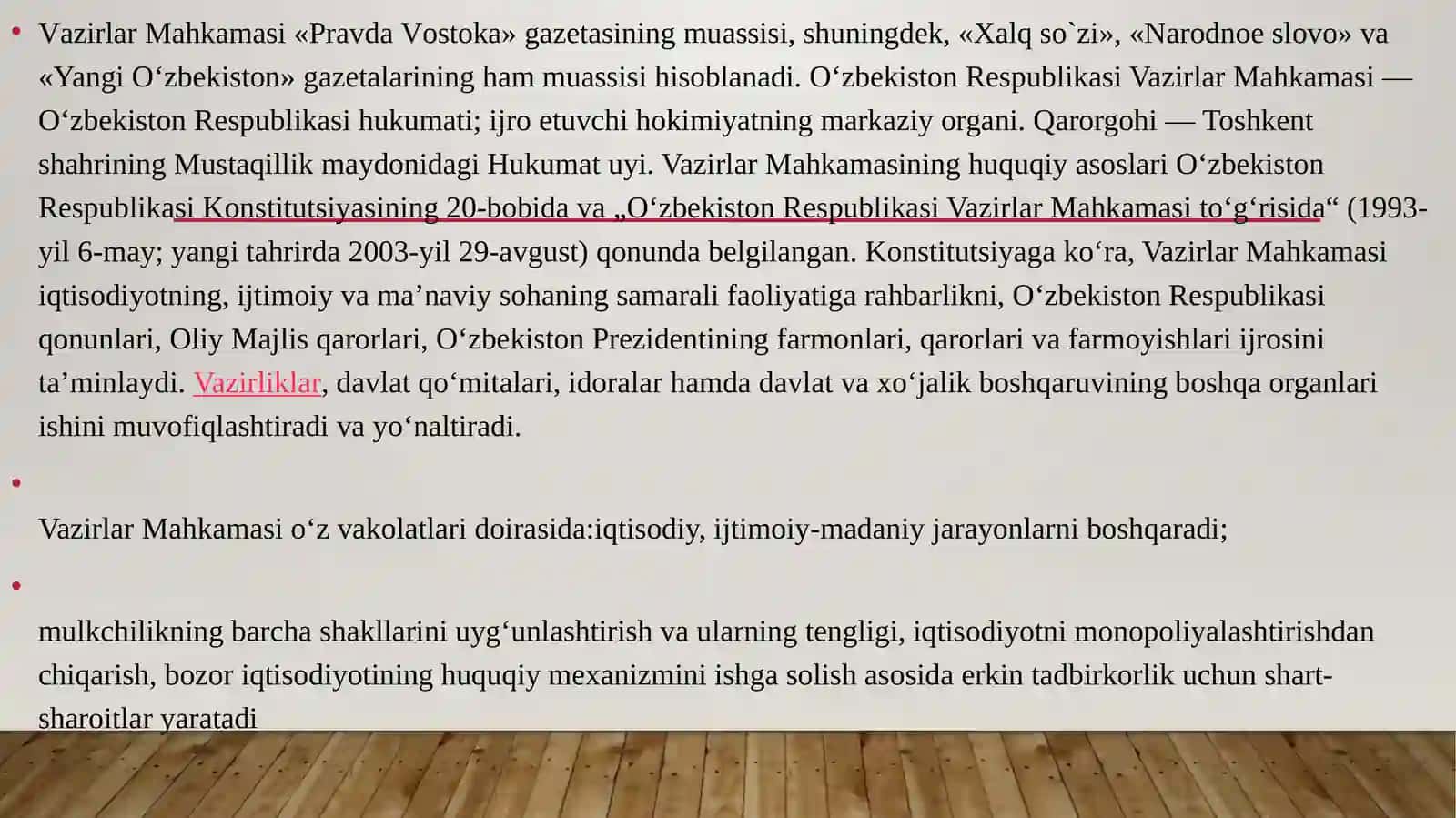 Vazirlar mahkamasi faoliyati to'g'risida 4