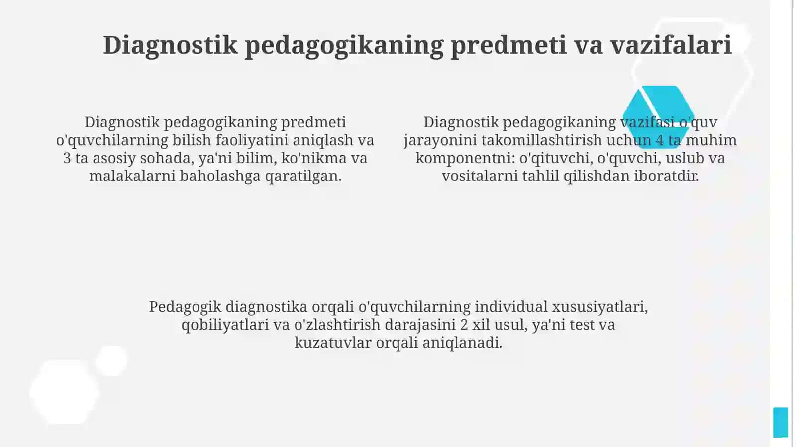 Pedagogik diognostikaning predmeti vatarixiyrivoji 4
