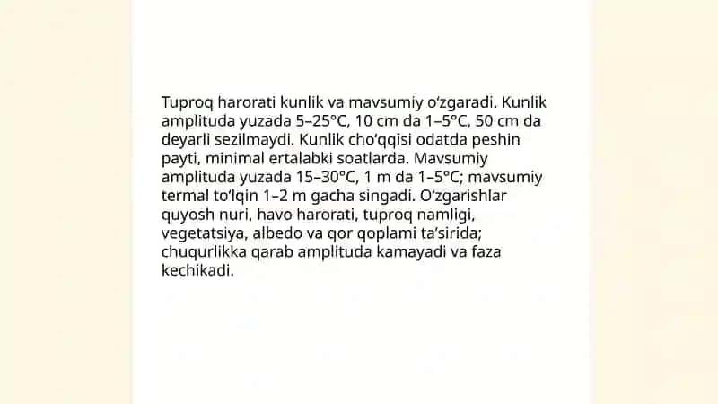 Tuproqning issiqlik rejimi va uni boshqarish yo‘llari 4