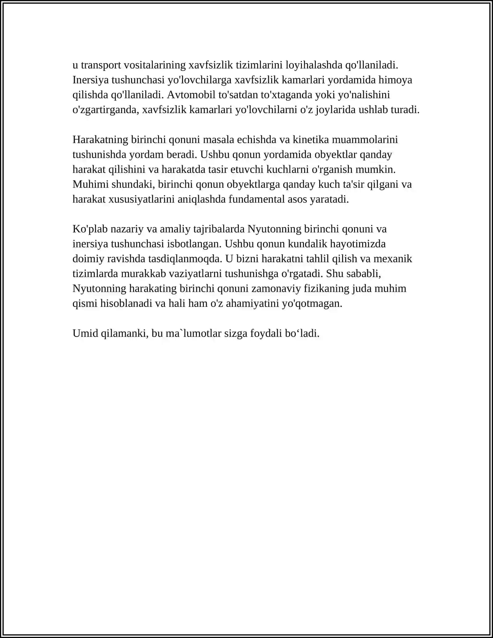 MUSTAQIL ISH Mavzu: NYUTONNING QONUNLARI 4