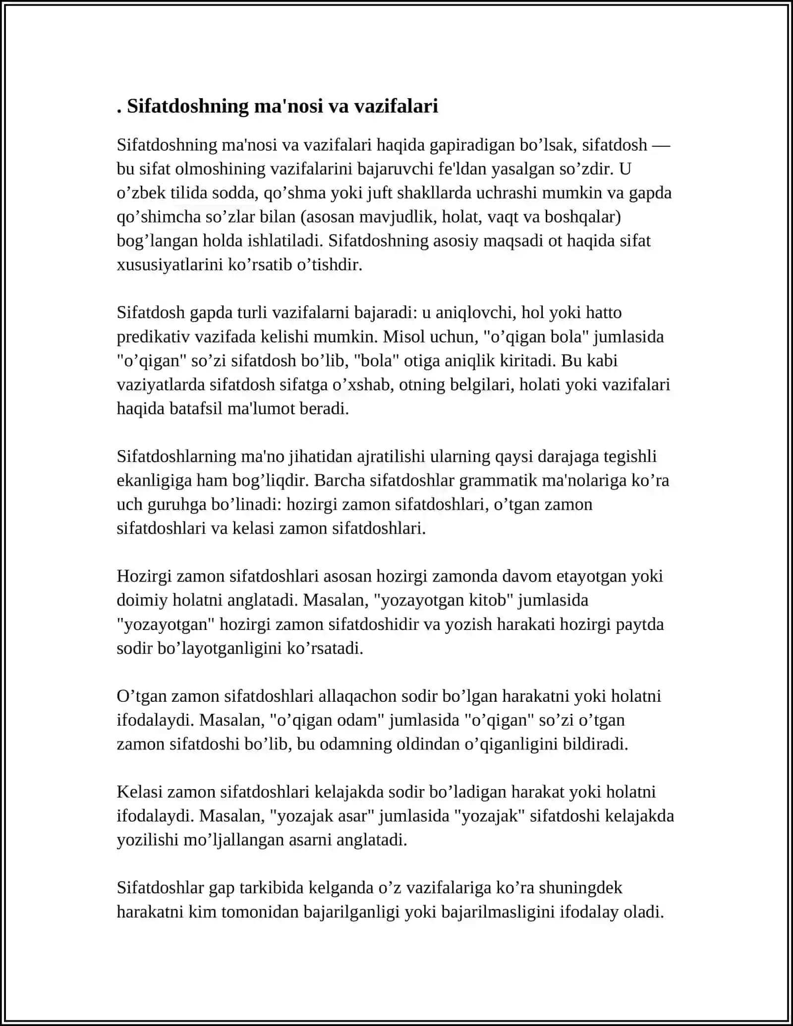 OʻZBEK TILIDA SIFATDOSH 4