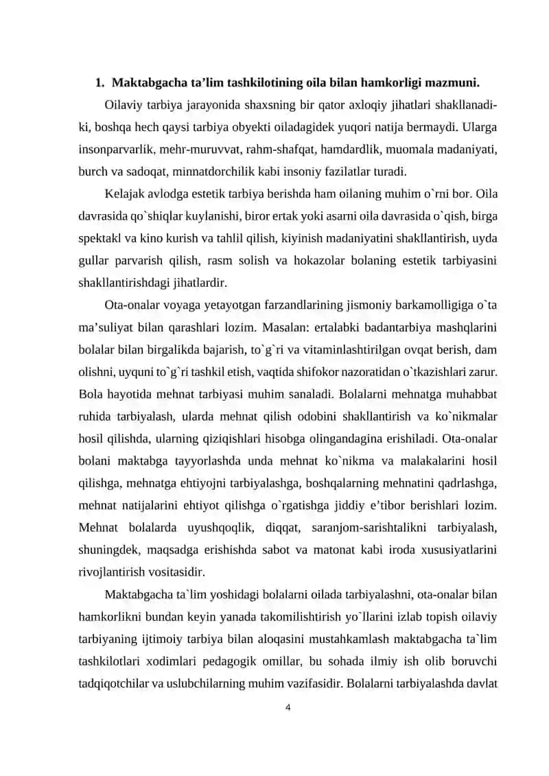 MAKTABGACHA TA’LIM MUASSASASI, OILA VA MAKTAB HAMKORLIGI 4