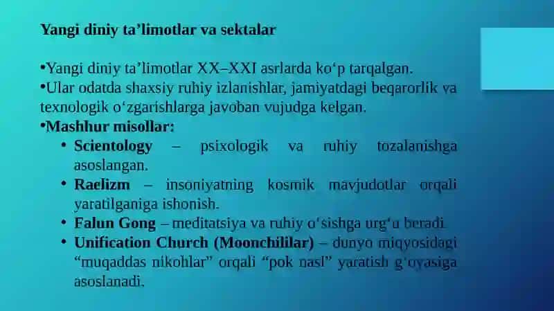 Yangi Diniy ta'limotlar va Sektalar 4