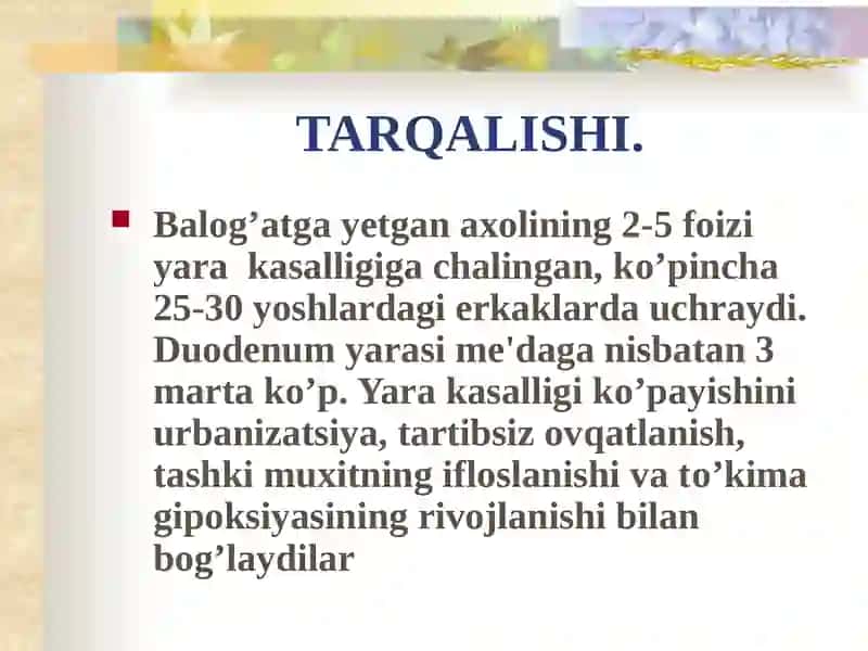 ME'DA VA O`N IKKI BARMOQLI ICHAK YARA KASALLIGI 4