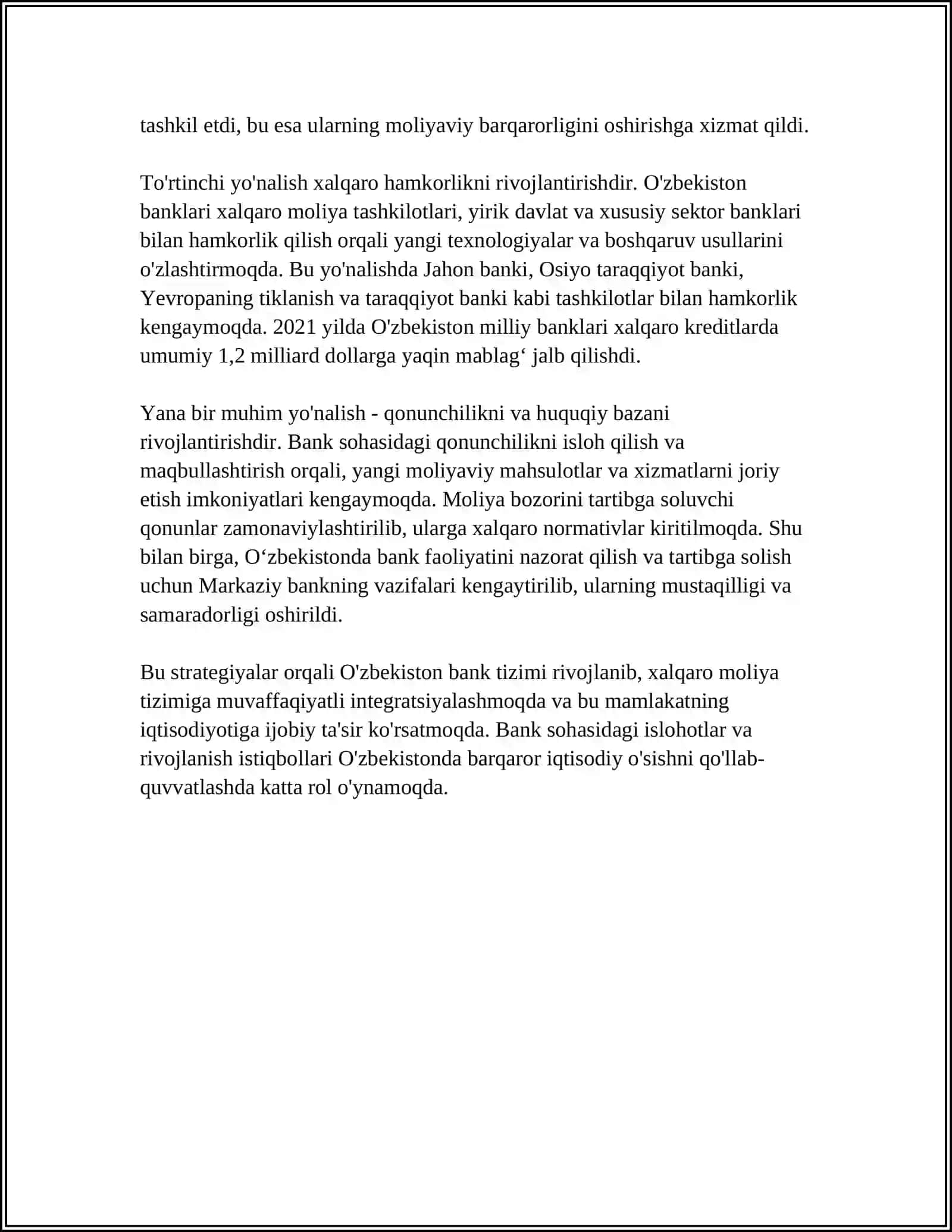 O'ZBEKSTAN BANK SISTEMASINDAĢI REFORMALAR HÁM RAWAJLANIW PERSPEKTIVALARI 4