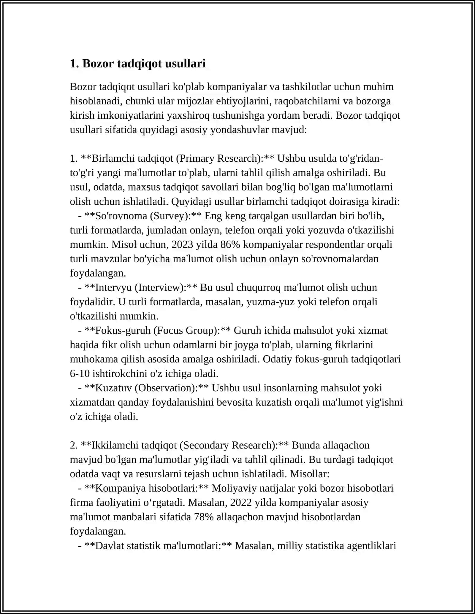 MARKETING TADQIQOTLARI ORQALI AXBOROT TO‘PLASH USULLARI 4
