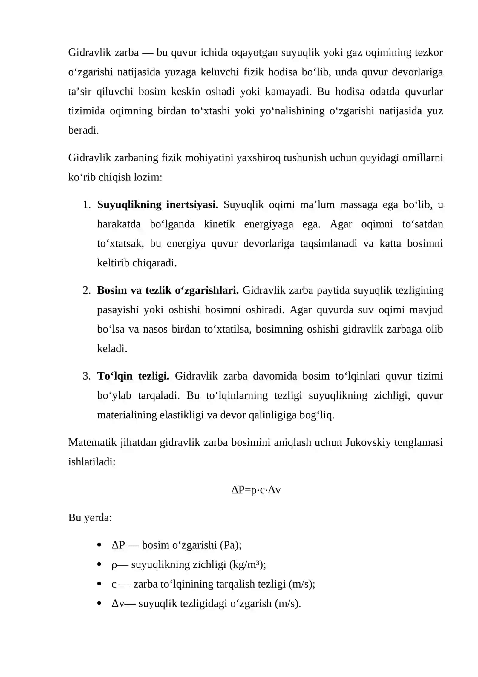 Quvurlardagi gidravlik zarba hodisasi va uni bartaraf etish usullari 4