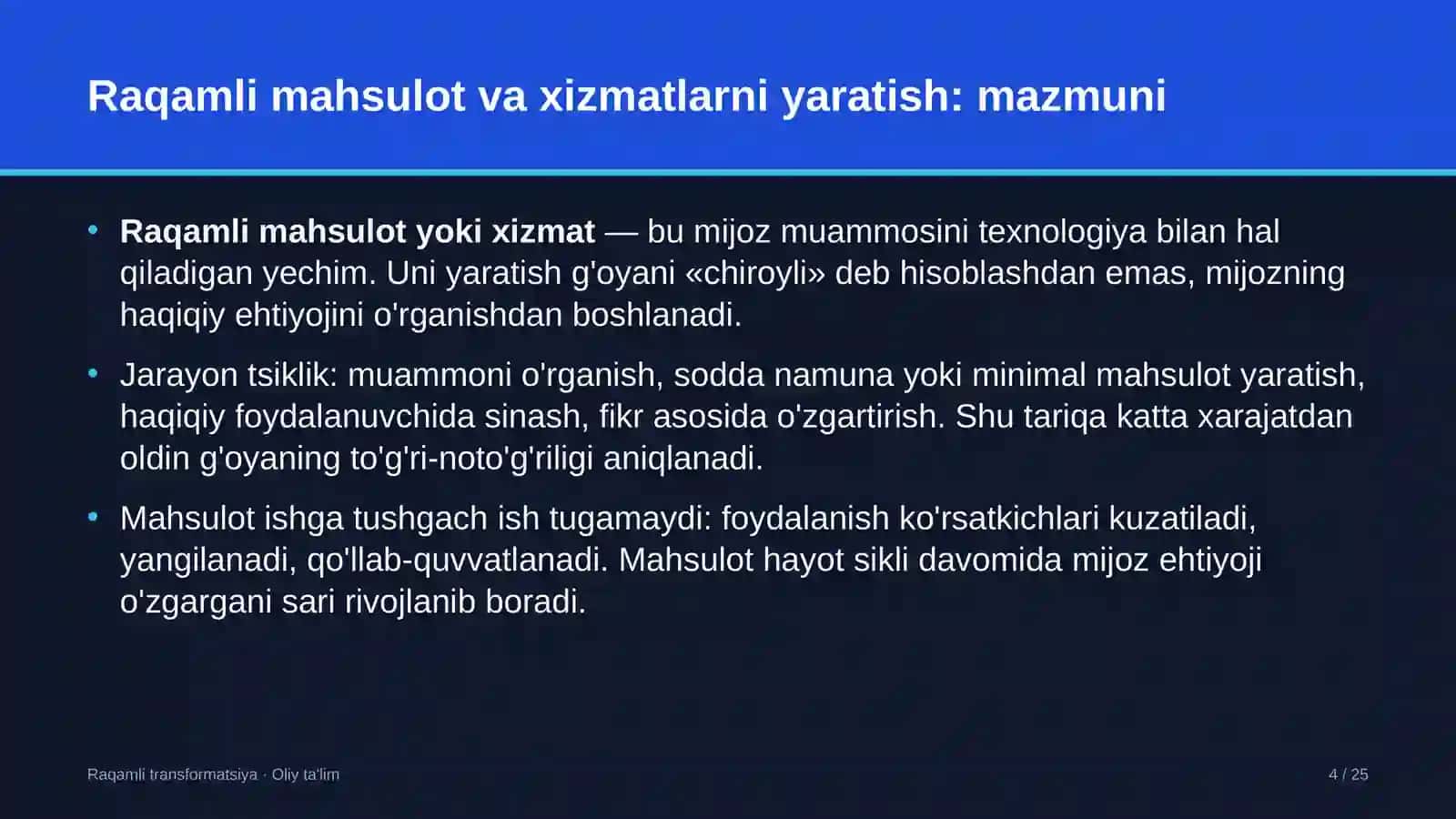 Raqamli TRANSFORMATSIYA · OLIY TA'LIM 4