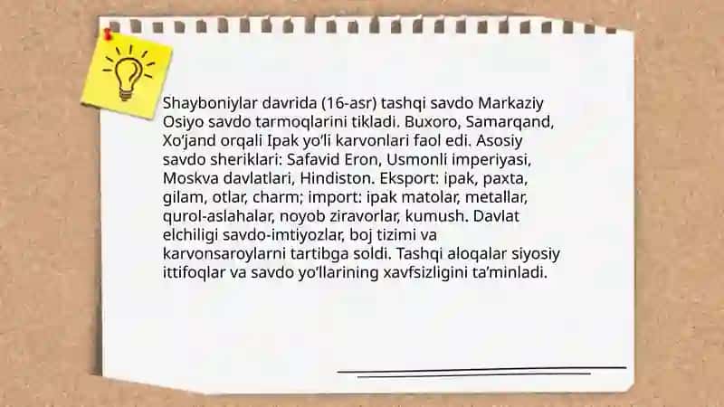 Shayboniylar davrida ichki va tashqi savdo 4