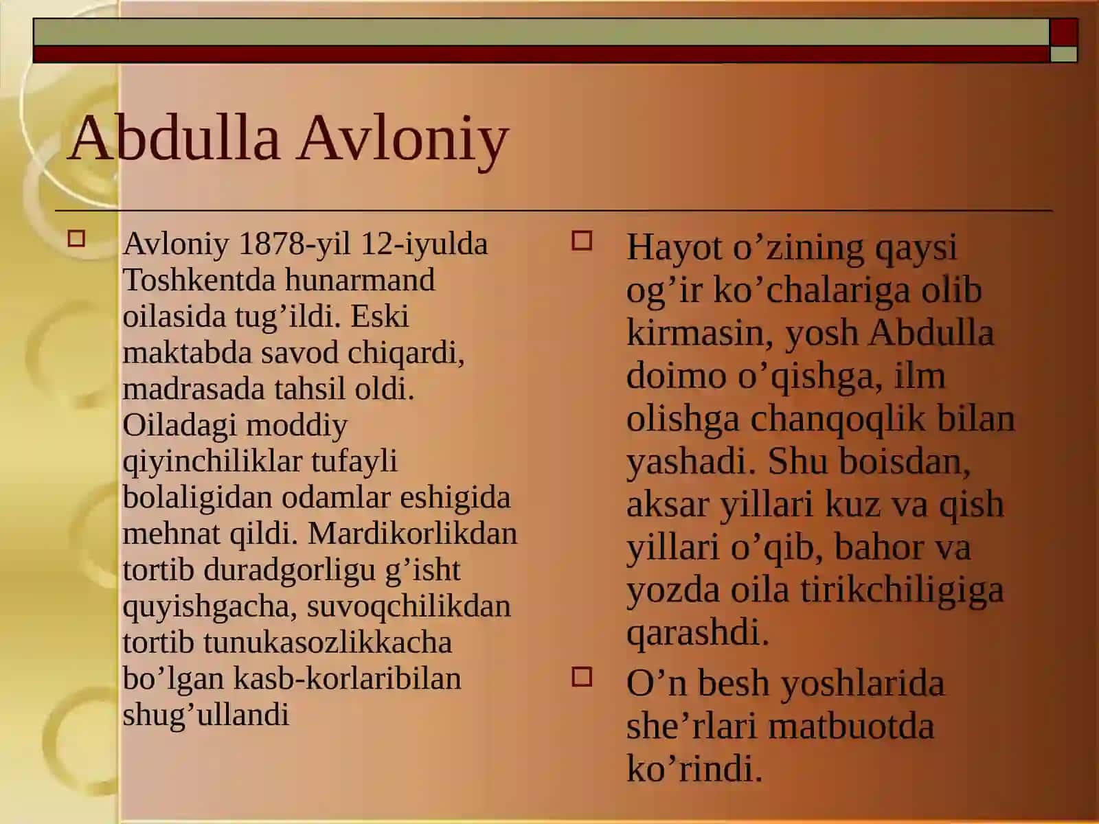 Abdulla Avloniy she'rlari, dramalari. Tavallo ijodi. 4