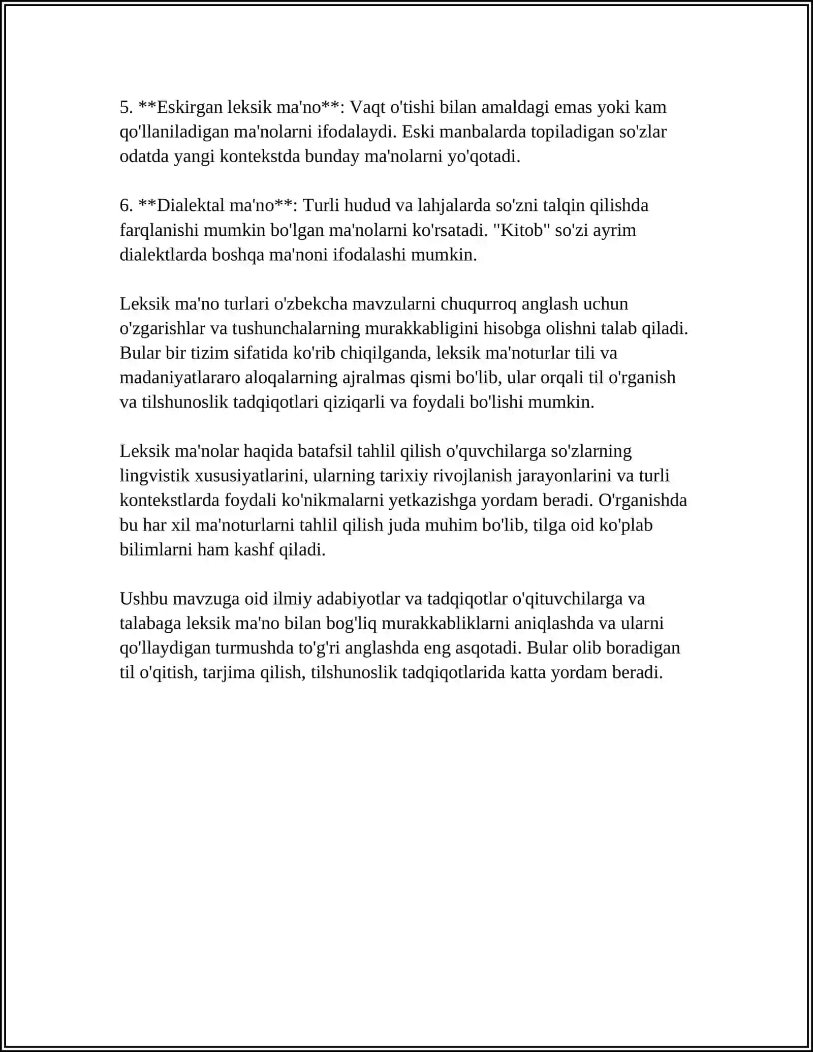MAVZU: LEKSIK MA'NO VA TUSHUNCHA 4