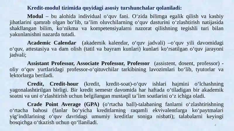 OLIY TA’LIM TIZIMIDA KREDIT-MODUL TIZIMI 4