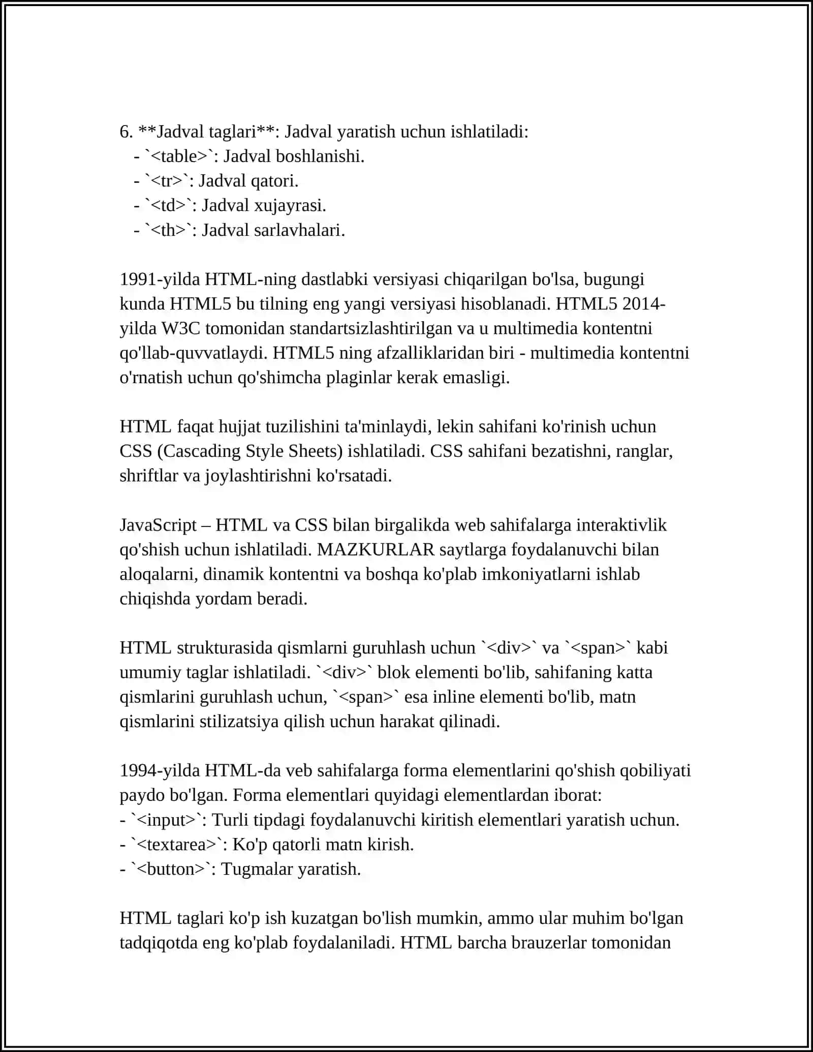 WEB SAHIFA YARATISH. HTML FAYLLAR YARATISH. TARMOQ TOPOLOGIYASI. LOKAL TARMOQ ORQALI AXBOROTLAR ALMASHISH 4
