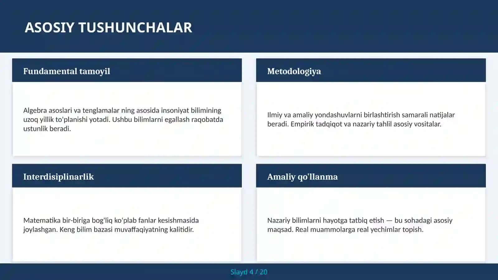 Algebra asoslari va tenglamalar 4