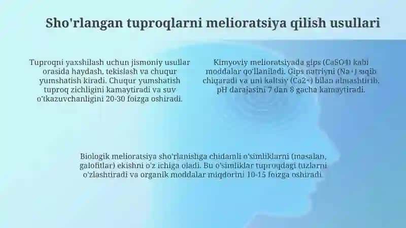 Shoʻrlangan tuproqlar melioratsiyasi 4