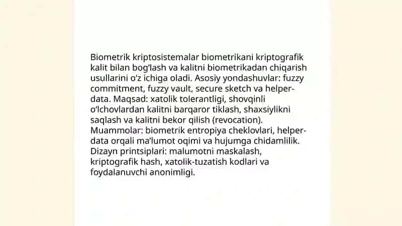 Biometrik ma’lumotlarni himoyalashda kriptografik yondashuvlar 4