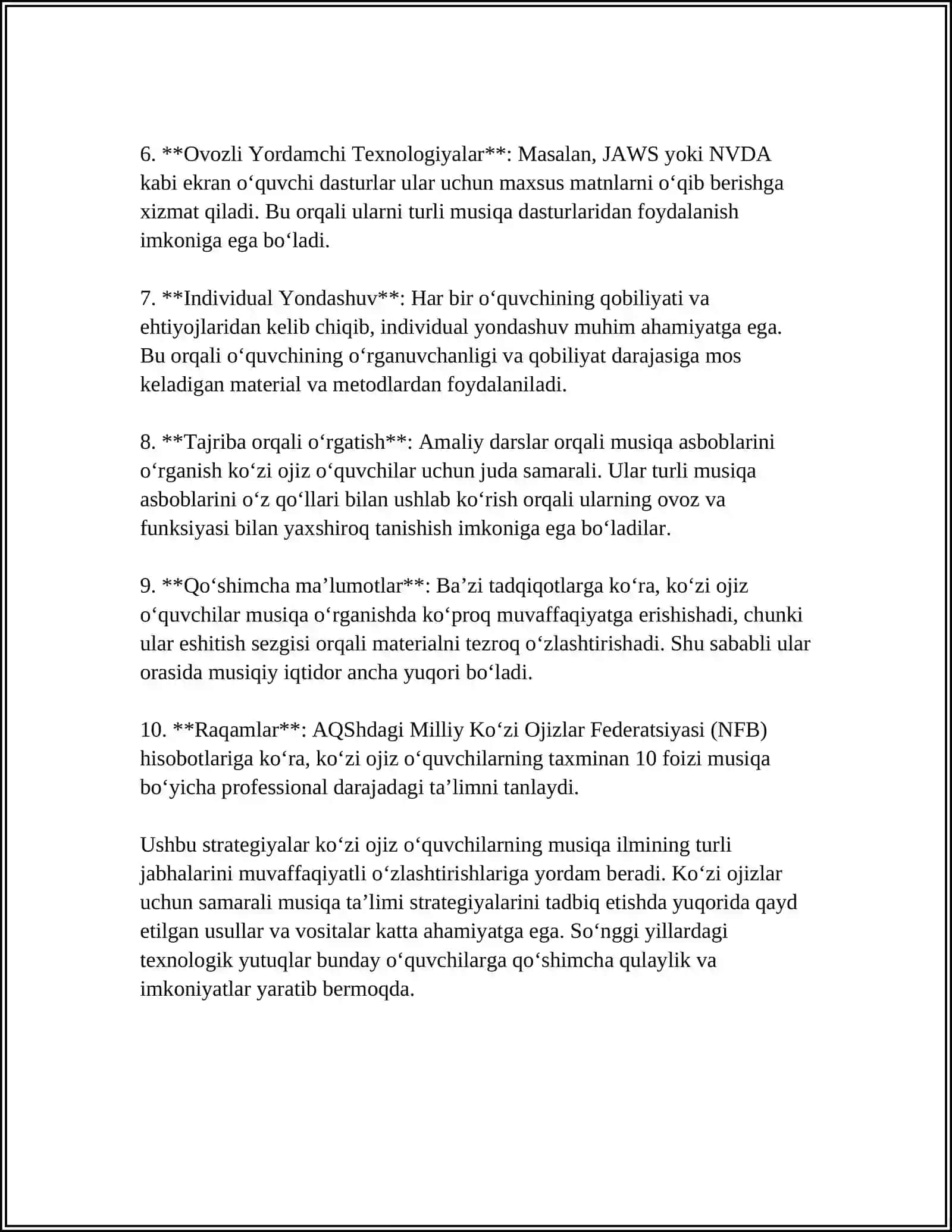 KO'ZI OJIZLAR MUSIQA O'QITISH METODIKASI 4