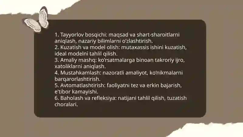 Faoliyatni õzlashtirilishi va malakalarini egallash 4