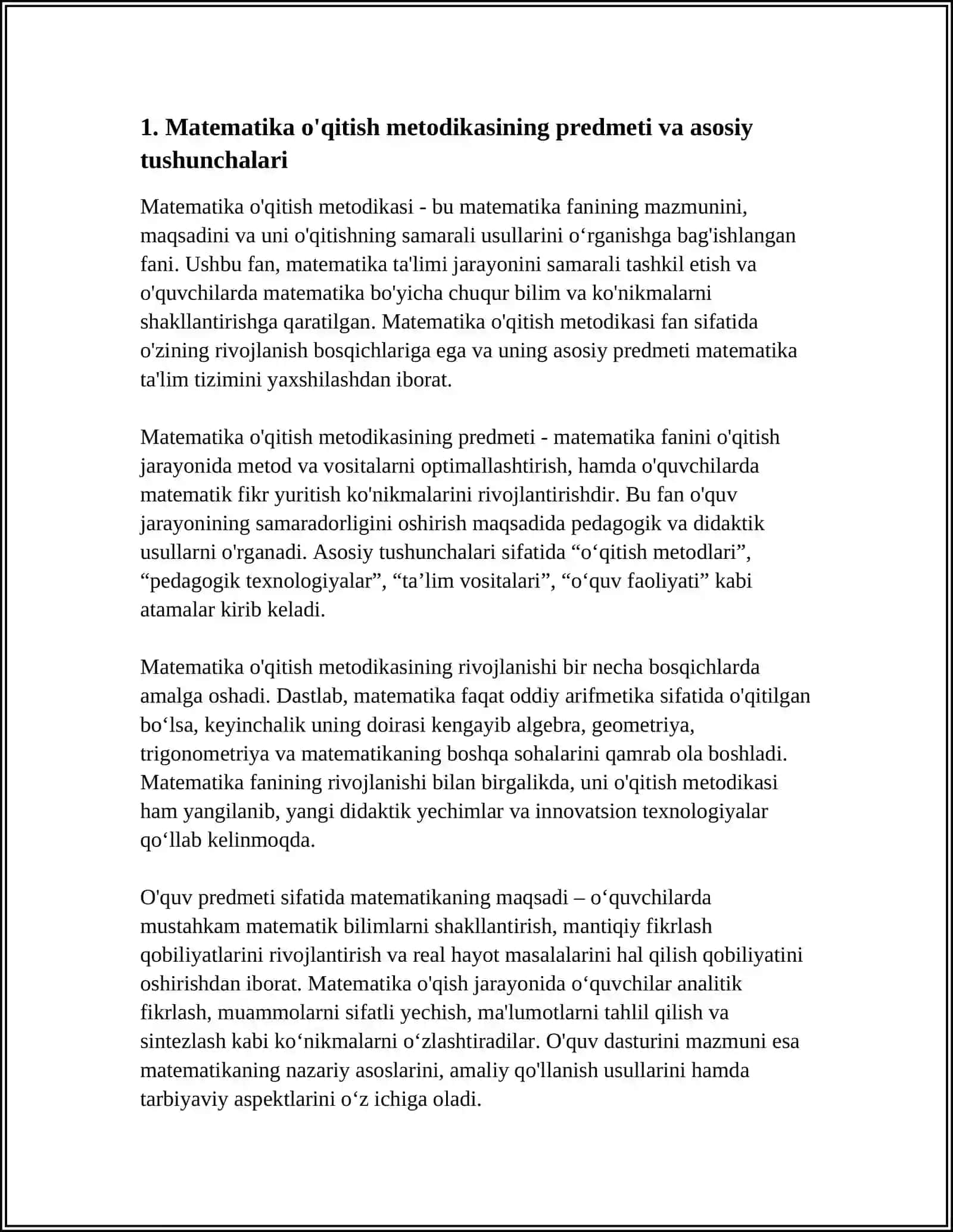 MATEMATIKA O' QITISH METODIKASI 4