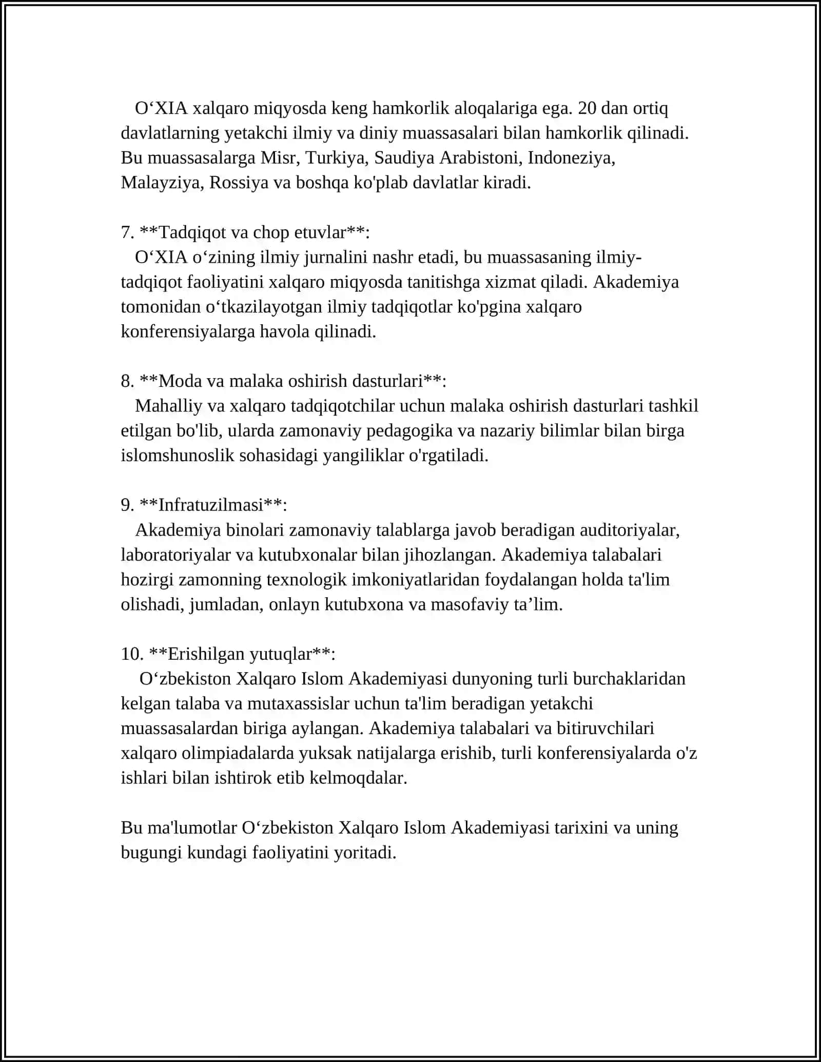 Oʻzbekiston Xalqaro Islom Akademiyasi 4