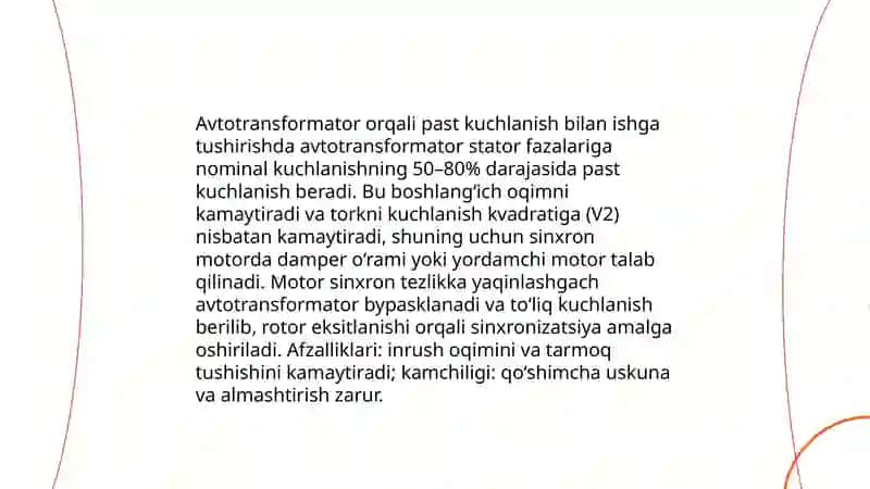 Sinxron motorni ishga tushirish usullari 4