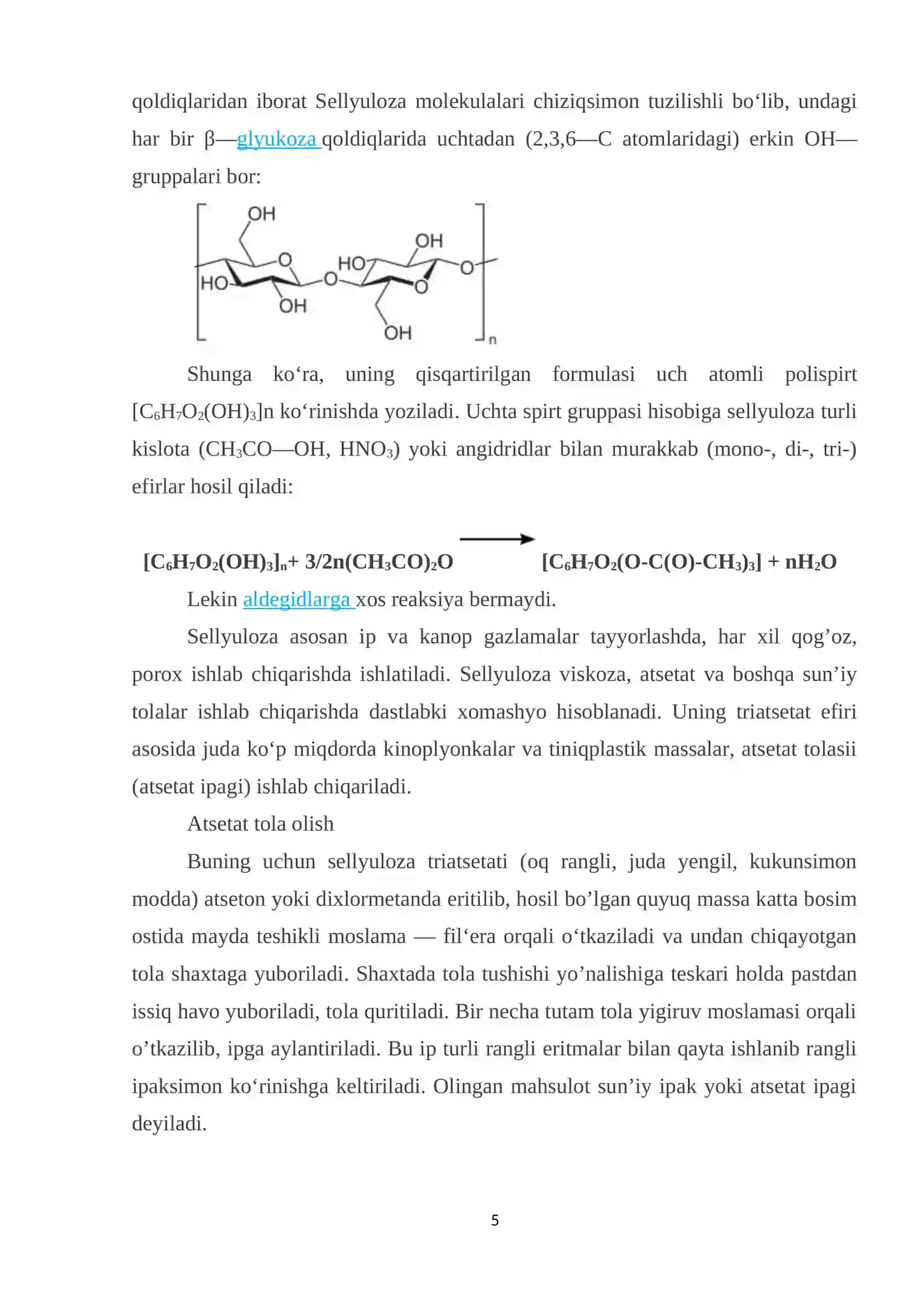Sellyuloza va uning asosida olinadigan maxsulotlar 4
