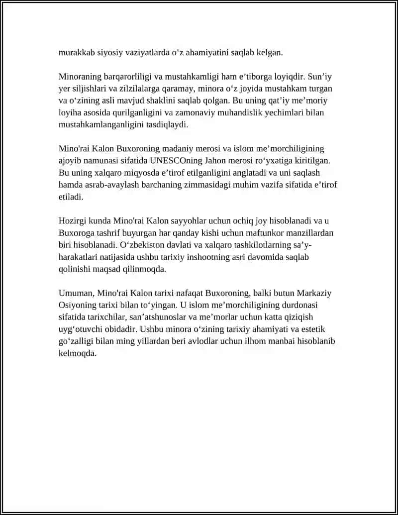 REFERAT Mavzu: MINORAI KALON 4