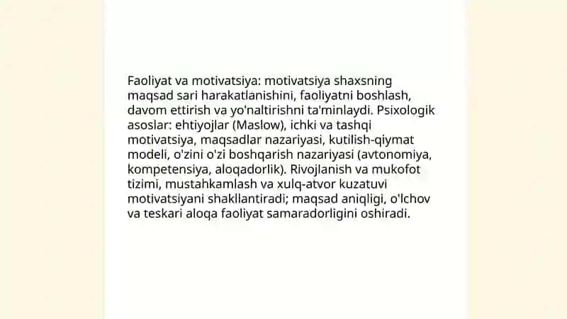 Faoliyatning psixologik talqini 4
