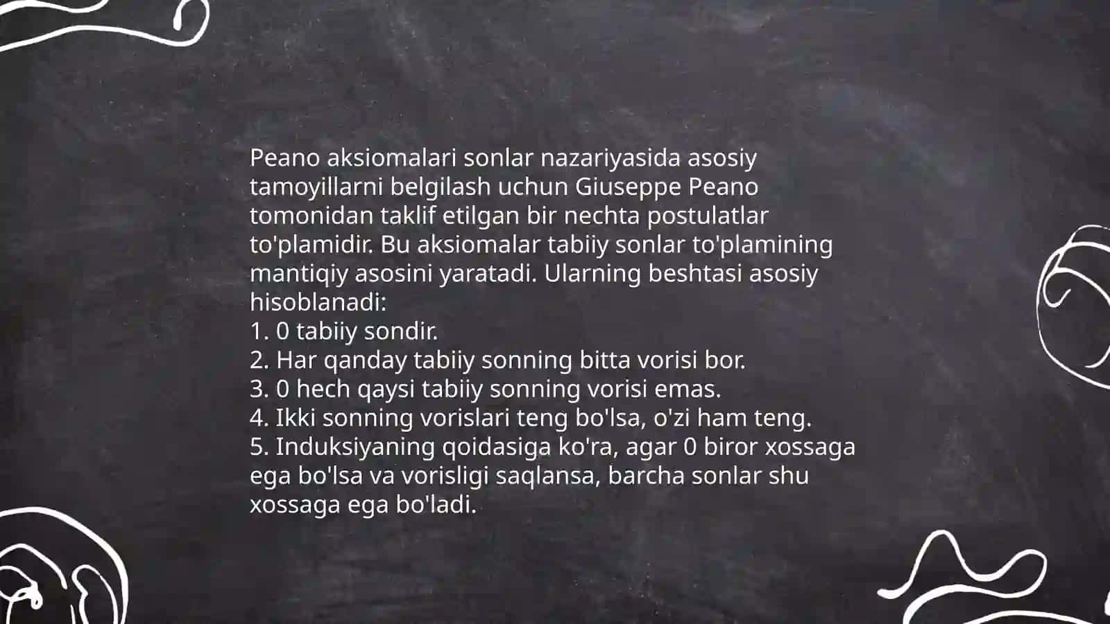 Natural sonlar to'plami aksiomatik asoslari 4