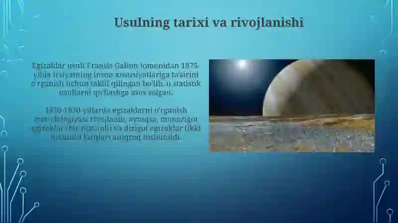 Egizaklar usuli nimalarni oʻrganishda qoʻllaniladi 4