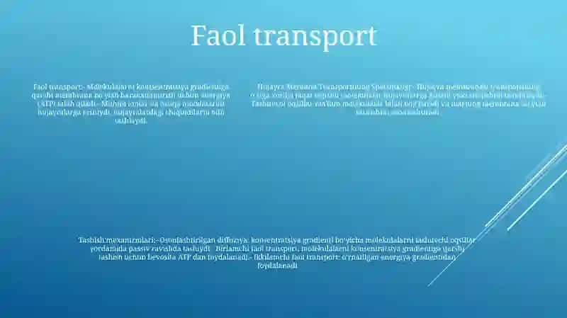 Diffuziya, faol transport, symport va antiport 4