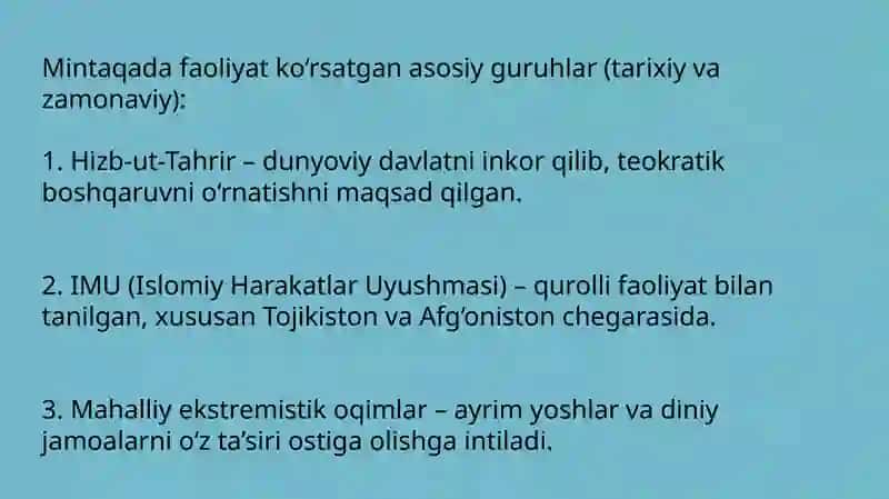 Markaziy Osiyoda diniy-ekstremistik harakatlar va ularning maqsadlari 4